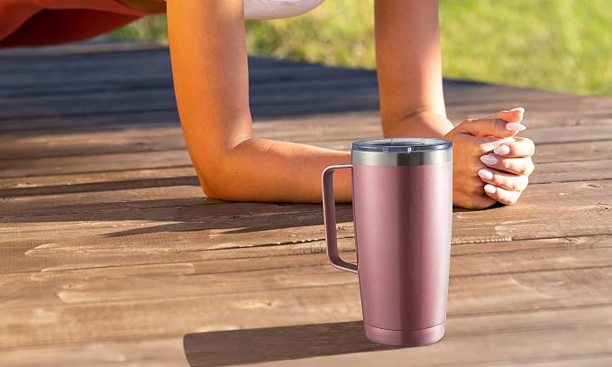 CIVAGO 20 oz Tumbler Mug with Lid and Straw, Insulated Travel Mug with Handle, Double Wall Stainless Steel Vacuum Coffee Tumbler, Thermal Cup, Navy Blue
