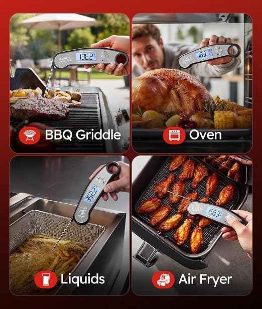 Meat Thermometer Digital, Food Thermometer for Cooking, Black & Grey | Instant Read, for Grilling, BBQ, Air Fryer, Smoker, Candy, Kitchen Gadgets, BBQ Essentials, Gift for Dad, Men, Women