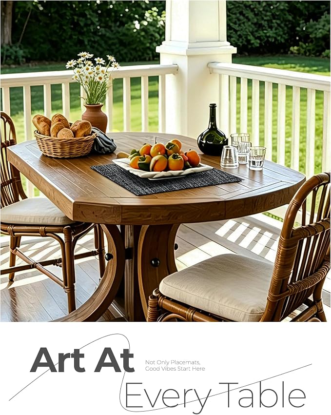 Leetaltree Black and Grey Woven Placemats Set of 12 - Heat Resistant Non-Slip Place mats for Dining Table, Washable Durable PVC Vinyl Woven Table Mats(Black & Grey, 12)
