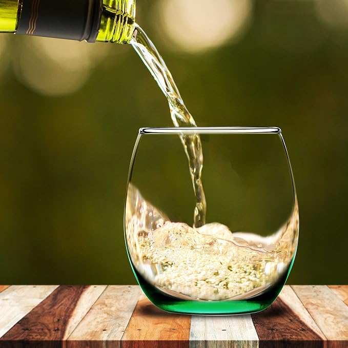 DISCOUNT PROMOS Mikonos Stemless Wine Glasses 11.5 oz. Set of 10, Bulk Pack - Restaurant Glassware, Perfect for Red Wine, White Wine, Cocktails - Green Bottom Color