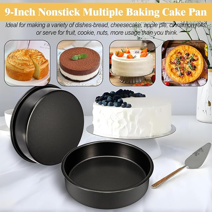 9 Inch Round Cake Pan, 2PCS Cake Pans 9 Inch Round with 60 Parchment Paper | 9 Inch Cake Pan for Birthday, Round Cake Pans for Baking Layered Cakes Deep-Dish Pizza Pie, Even Heating & Dishwasher Safe