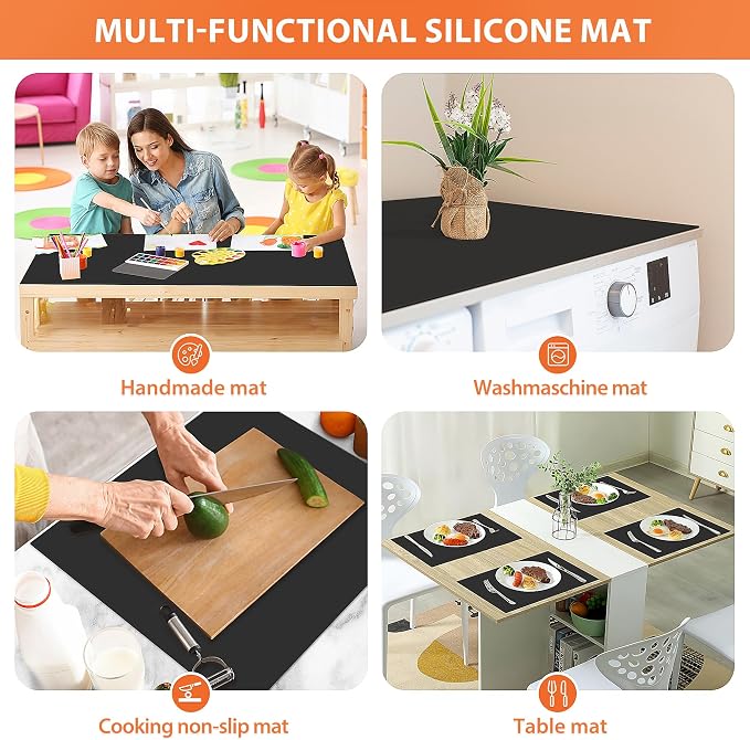 Silicone Mat Roll, Heat Resistant Kitchen Countertop Protector | 17IN X 5FT, Black | Non-Slip Table Mat Desk Saver Pad, Multi-functional Cuttable Silicone Mats, Craft Mat