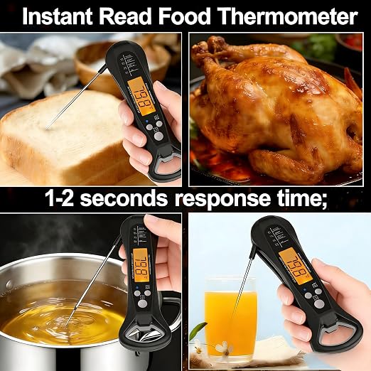 Instant Read Meat Thermometer, Waterproof Digital Food Thermometer | Backlit LCD Display, Long Probe, Fast Accurate Temperature Reading for BBQ, Grill, Candy & Oil Cooking (°C/°F)