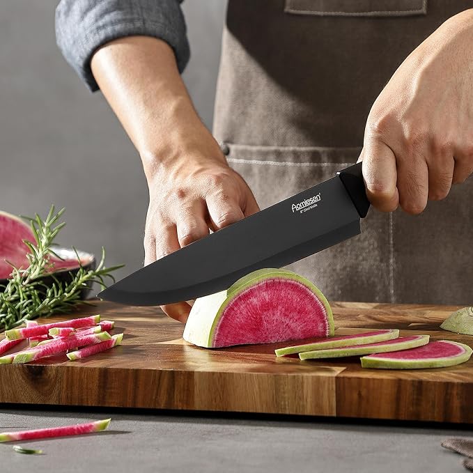 Stainless Steel Knife Set, Knife Block Sets with Built-in Sharpener,15-Piece Block Set with Block and Ergonomic Handles