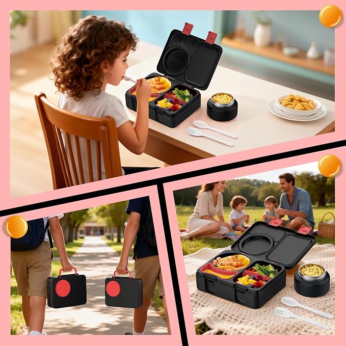 Bento Lunch Box for Kids Adult, Leakproof 3-4 Compartment Bento Box Set with Insulated Food Jar,Water Bottle, Lunch Bag, School Lunch Container for Toddler Teen Girls Boys Ages 3+(Racing Car)