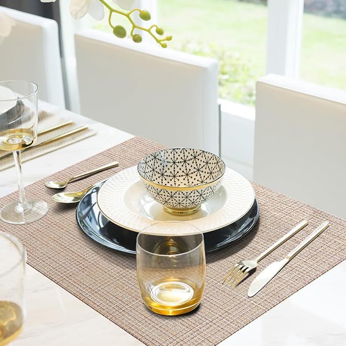 Aofmee Placemats, Placemats Set of 6, Heat Resistant Place Mats, Washable PVC Table Mats, Woven Vinyl Plastic Placemats for Dining Table, Non-Slip Stain Resistant Kitchen Table Placemats Easy to Clean