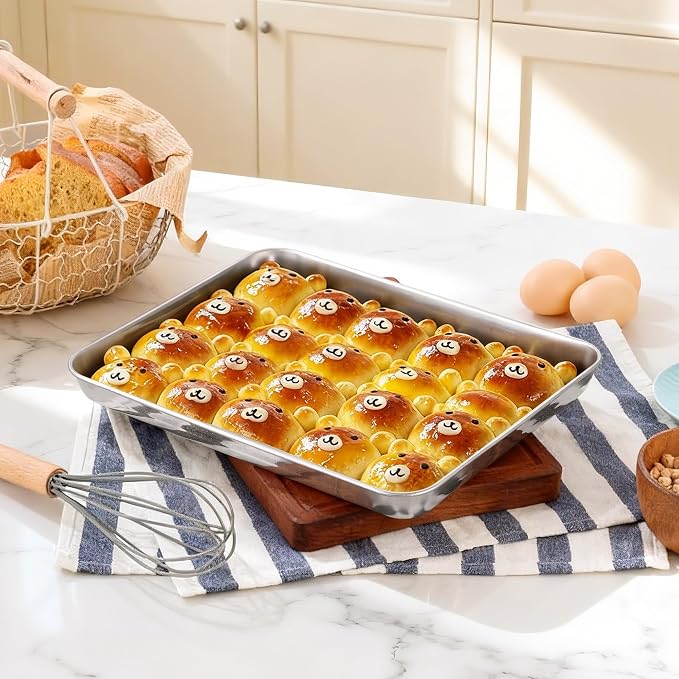 Onader 12.5" x 9.7" Inch Baking Sheet, Stainless Steel Quarter Sheet Pan for Baking & Roasting, Metal Cookie Toaster Oven Pan Tray, Mirror Finish & Dishwasher Safe, 1-Pack