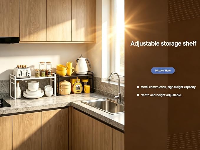 Expandable Cabinet Shelf Organizer Riser for Kitchen Pantry Cupboard Under Sink Countertop,Kitchen Cabinet Shelf 8.3’’D * 12.2-23.6’’W * 10.4’’H
