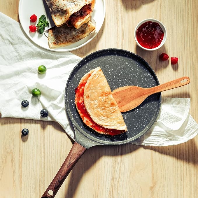 SENSARTE 12 Inch Nonstick Crepe Pan Granite Coating Pancake Pan Gray | Swiss Granite Coating Dosa Pan Pancake Flat Skillet Tawa Griddle with Stay-Cool Handle, Induction Compatible