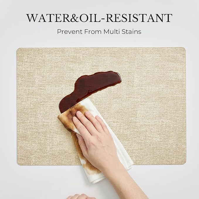 Romanstile Vinyl Placemats Set of 8, Reversible Faux Leather Heat Resistant Wipeable Table Mats, Waterproof Washable Non-Slip Table Placemats for Dining/Kitchen/Party/Outdoor (Grey Khaki, 12" x 17")
