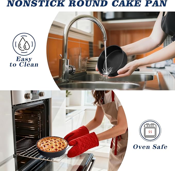 E-far 9 Inch Cake Pan, 3PCS Nonstick Stainless Steel Baking Cake Pans Tins | Round Smash Bakeware Baking for Birthday Layer Cake/Cheesecake, Straight Side, Non-Toxic & Healthy, Leakproof & Easy Clean