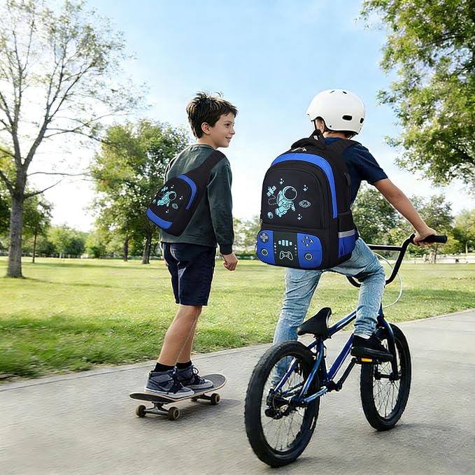 Backpack for School Boys, Cool Luminous Gamer Boys Schoolbag | with Lunch Box & Pencil Case Set for Kids Teens Elementary Middle School, Bookbag Glow In The Dark