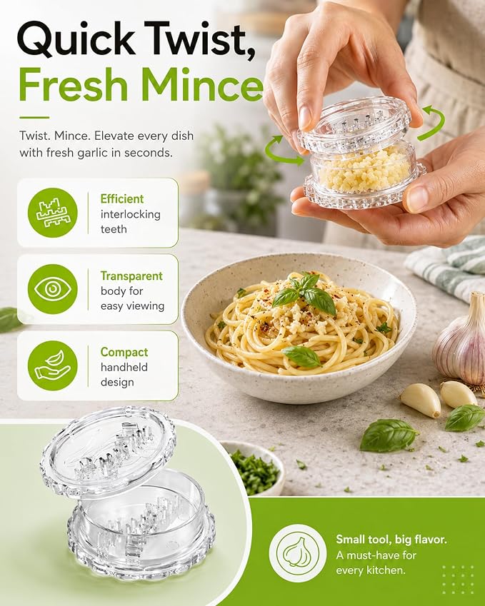 Garlic Mincer Transparent Manual Garlic Press, Multi-Functional Mincer for Garlic, Onion, Ginger, Herbs, Nuts
