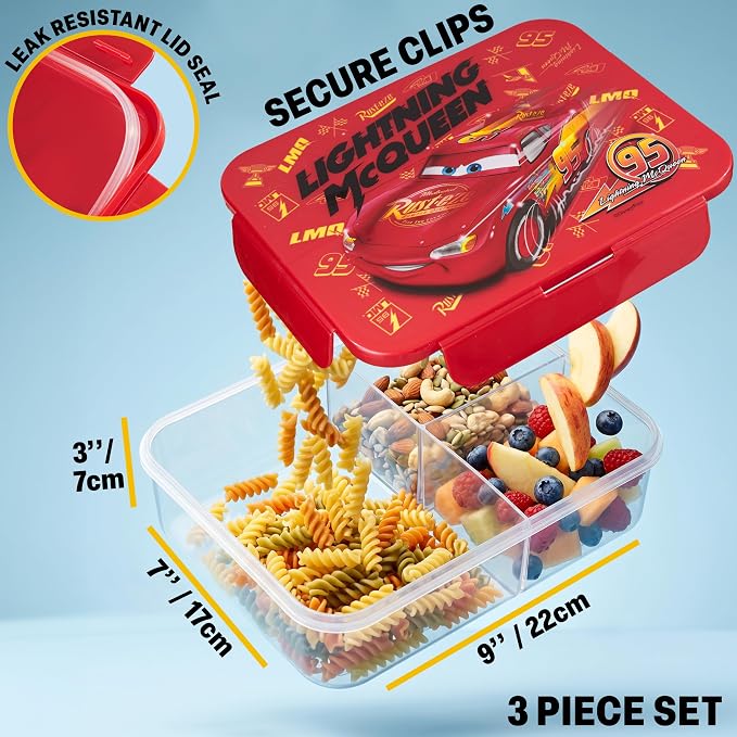 Get Trend Disney Cars Lightning McQueen Lunch Bag, Bento Box & Water Bottle | 3 Pc Set, Insulated Lunch Bag, Lightweight Snack Box, 22 fl oz BPA-Free Water Bottle with Straw, School Picnic Gifts for Boys