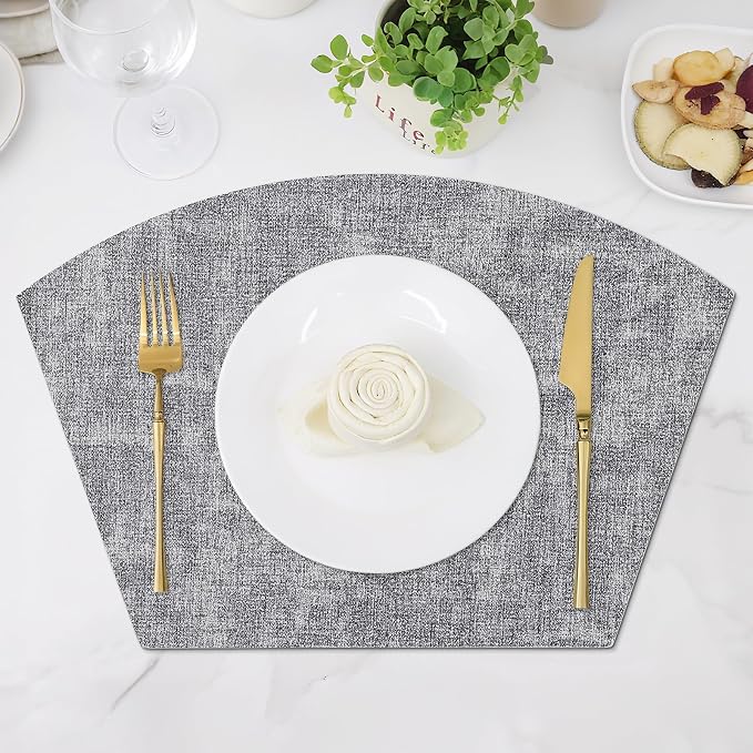 Homaxy Wedge Faux Leather Placemats for Round Table, Set of 6, Black & White