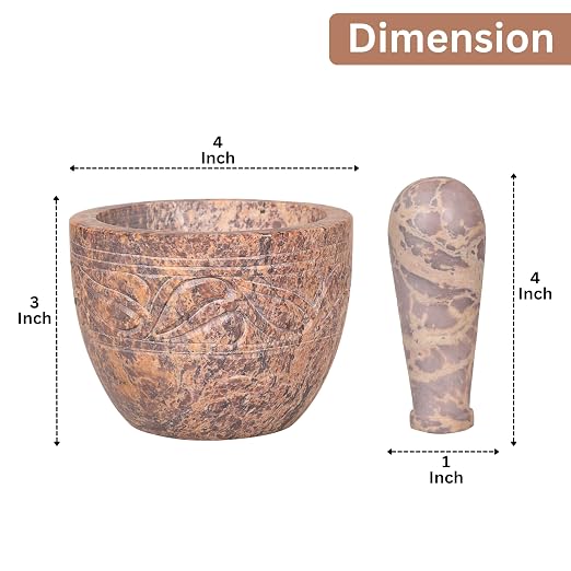 Mortar and Pestle, Made of Heavy Duty Polished Hard Stone, Natural Stone Grinder for Spices, Pastes, Herbs, Seasoning etc. (Natural)