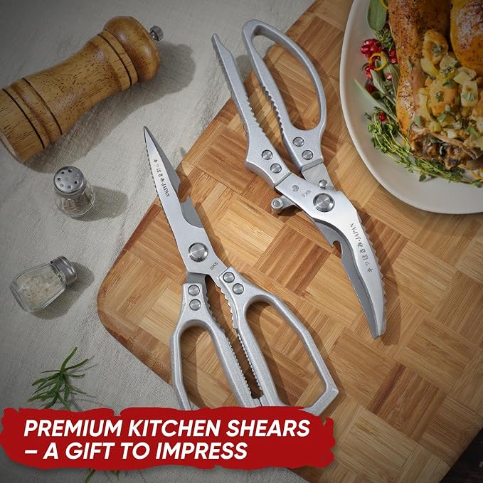 TIVOLI Silver Kitchen Shears Set for Meat, Chicken & Turkey Boning | Japanese SK5 High-carbon Stainless Steel, Ergonomic Non-Slip Handle, Gift Box, for Meat, Chicken Bones and Turkey