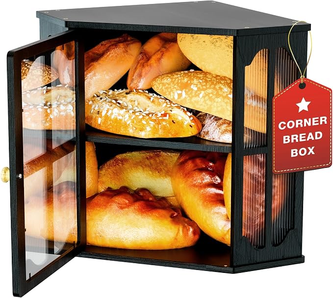 Corner Bread Box for Kitchen Countertop, Bread Storage Container for Bread | Large Capacity Bread Holder with 3 Adjustable Height for Counter, Breadbox Organizer