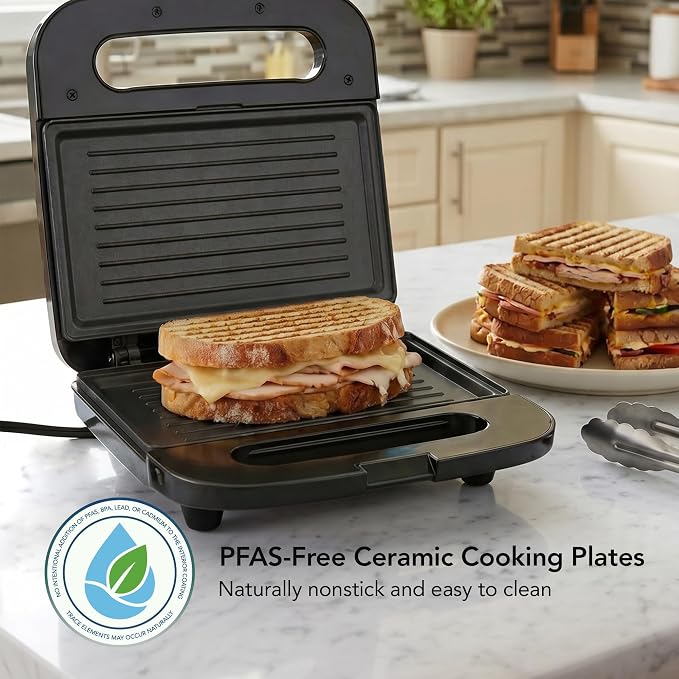 OVENTE Electric Sandwich Maker, 750W Non-Stick Plates, Black GP0401B | Perfect for Grilled Cheese, Tuna Melts, Omelets, French Toast, Breakfast Favorites, Light Meals, and Snacks
