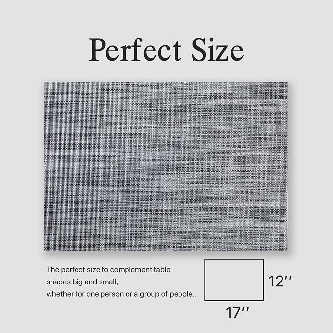 Placemats Set of 6 - Easy Clean Woven Vinyl Placemats for Dining Table, Indoor/Outdoor Place Mats, Washable PVC Table Mats(Dark Gray)