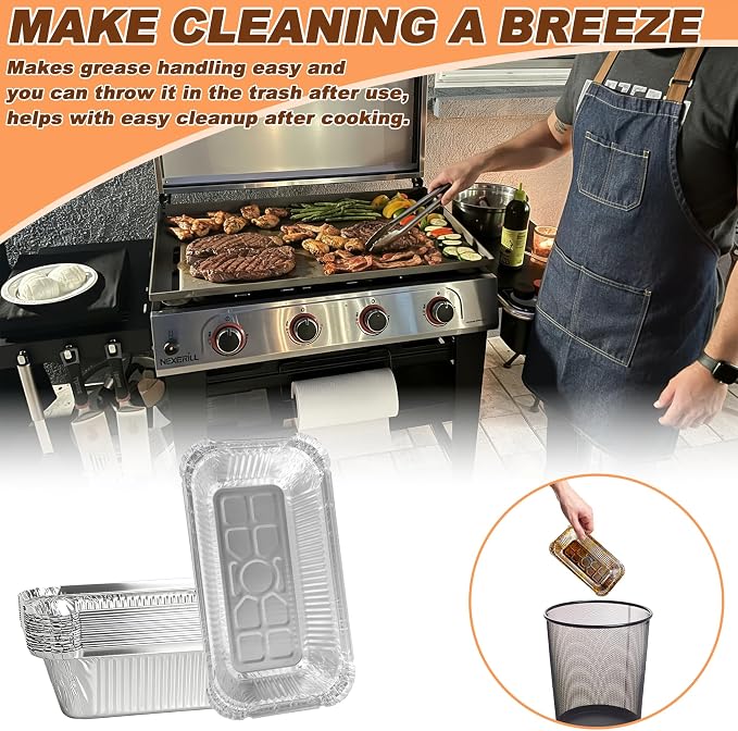 Grease Drip Pan Liners for Nexgrill Daytona 28"/30"/36" Griddles, 15 Pack | Fits Nexgrill Daytona 720-1115/1057/1116/1058; 8.62"x4.33" foil liners; heavy-duty; disposable; NOT for 720-1075B