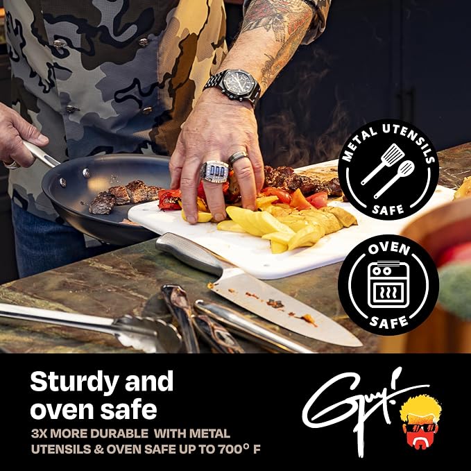 Guy Fieri's Flavortown Laser Titanium 12-Piece Cookware Set | Non-stick, Made without PFAS, PTFE or PFOA, 3x More Durable, Dishwasher & Oven Safe