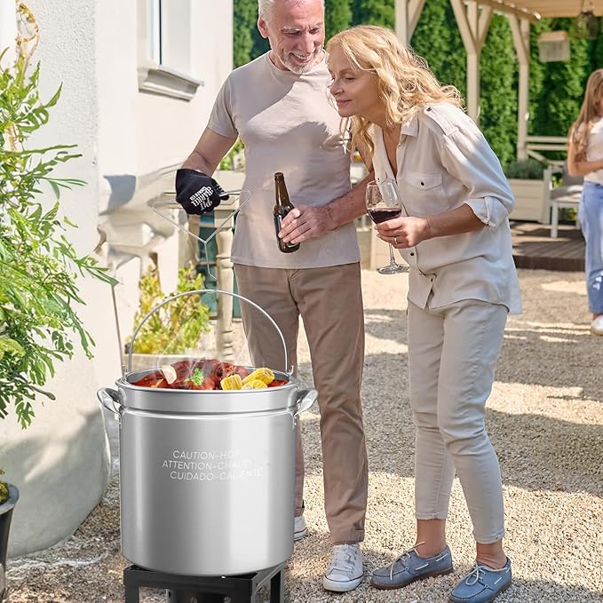 Bonnlo 50QT Turkey Fryer Pot with Steamer Basket, Lid & Lifting Hook, Stainless Steel Seafood Boil-Pot for Lobster, Crab & Shrimp, Heavy-Duty Deep Stockpot for Outdoor Boiling, Cooking & Frying