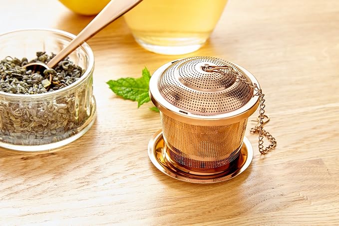 Tea Infuser Set of 2 with Tea Scoop & Drip Trays - 304 Stainless Steel Ultra Fine Mesh Loose Leaf Tea Strainer, Reusable Tea Steeper Basket for Rooibos, Green, Black, Herbal & Oolong Tea, etc