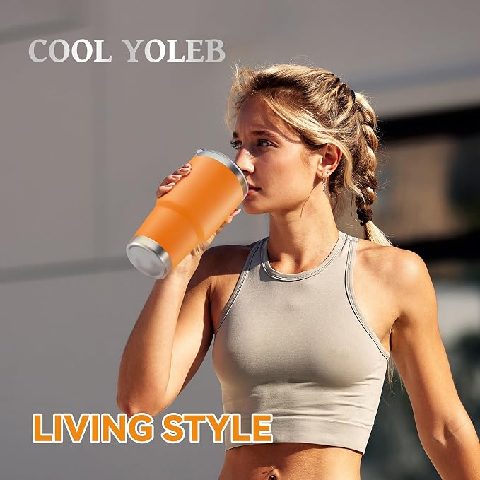 30 oz Tumbler with Lid Stainless Steel Tumblers Bulk, 8 Pack | Vacuum Insulated Cup, Leak Proof Lid, Powder Coated Travel Mug, Double Wall, Keep Cold Drinks for 12 Hours, Orange