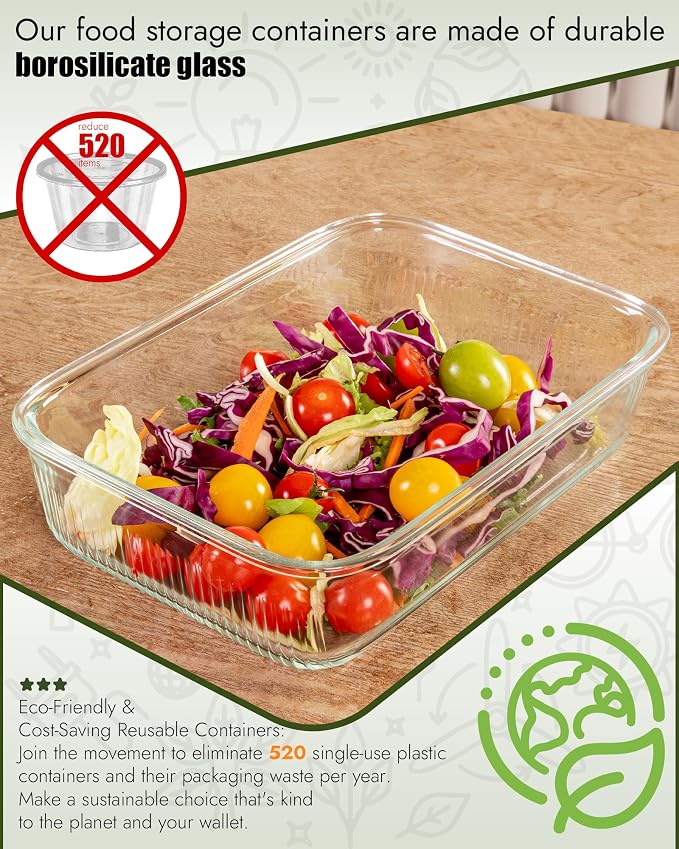4-Pack Glass Container Set (2x 4.7 Cup & 2x 9.3 Cup), Ultimate Food Storage & Meal Prep with Easy-Open Valve, Tempered Glass Lids, Leakproof, Freezer to Oven Safe