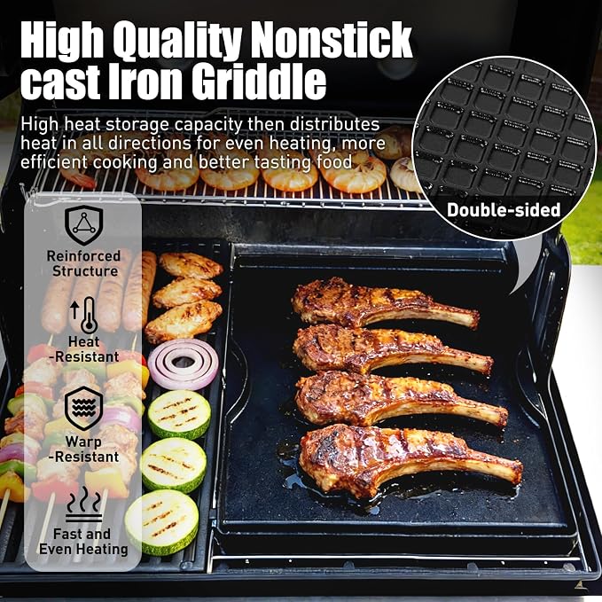 Grill Griddle for Weber Genesis 300 & 400 Series (2022+) | Porcelain-Enameled Cast lron Dual Sided Sear Replacement Parts for Weber, Hick Nonstick BBQ Griddle Pan,16.14" x 16.14"