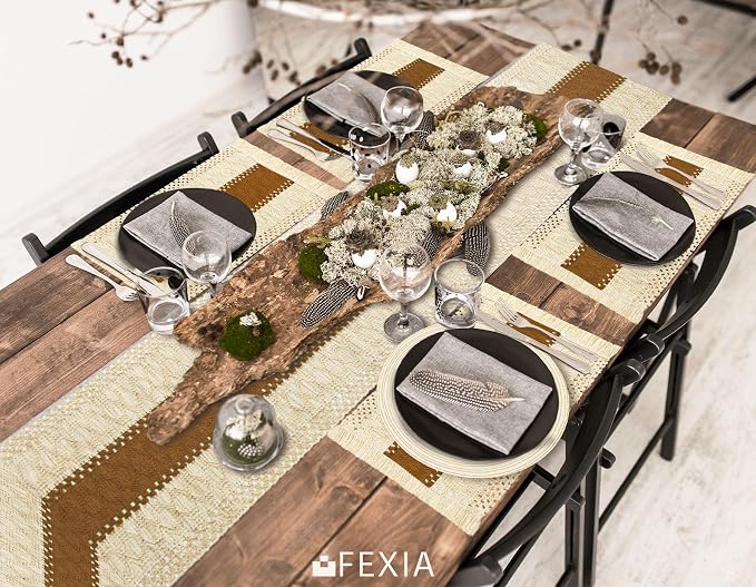 Boho Placemats Set of 6 Table Mats Farmhouse Dining Decor Caramel | 12x20" Place Mat Set of 4 Macrame Table Decor Farmhouse Burlap Placemats for Home Dining Table Centerpiece Home Decorations