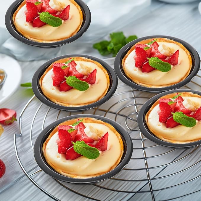 10 Pieces Mini Pie Pans, 5 Inch Individual Small Round Cake Pan, Reusable Nonstick Carbon Steel Pie Tins for Oven and Instant Pot Baking Chicken Pot Pies, Quiches, Fruit Pies