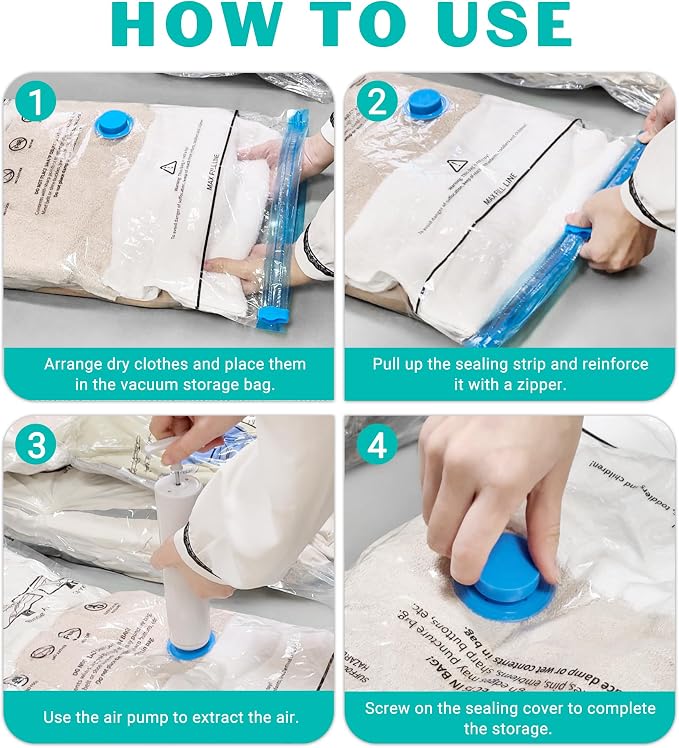10 Pack Large Space Saver Vacuum Storage Bags Large Seal Bags for Bedding Compression Bags for Travel Comforters Blankets Bedding Pillows Luggage Hand Pump Included