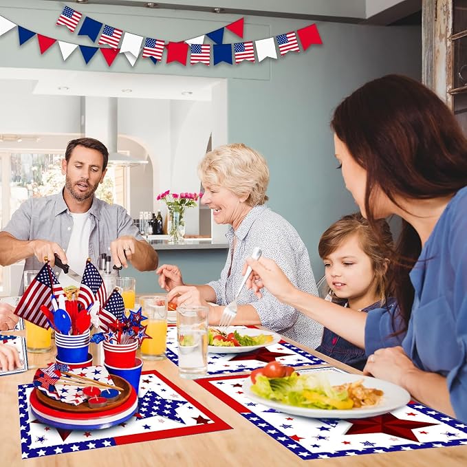 50 PCS Disposable Paper Placemats 4th of July Memorial Day Place Mats (E) | 16x11 Inch Patriotic Freedom Stars Table Mats for Holiday Indoor Outdoor Party Kitchen Dining Table Decorations