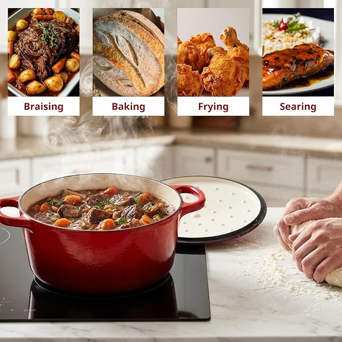 10 Quart Dutch Oven Approx, 9.5 qt Enameled Cast Iron Dutch Oven Pot & Lid | Nonstick Large Bread Oven For Sourdough, Red Iron Pots For Cooking, Baking, Braising, Roasting & Slow Cooking