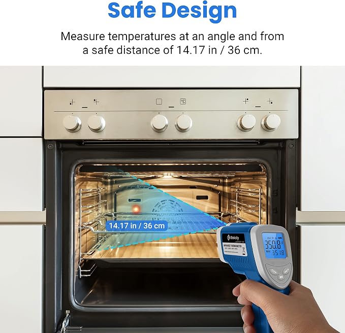 Etekcity Infrared Thermometer Laser Temperature Gun, -58ยฐF~1130ยฐF, Blue | Cooking, Pizza Oven, BBQ, Meat, Kitchen, Reptile, HVAC, Adjustable Emissivity, MAX Display, High Temperature