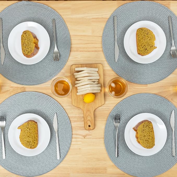 Winknowl Round Braided Placemats Set of 4 Washable Woven Heat Resistant Table Mats for Kitchen Dining Tables 15 inch Round Place Mats (Light Gray,4pcs)