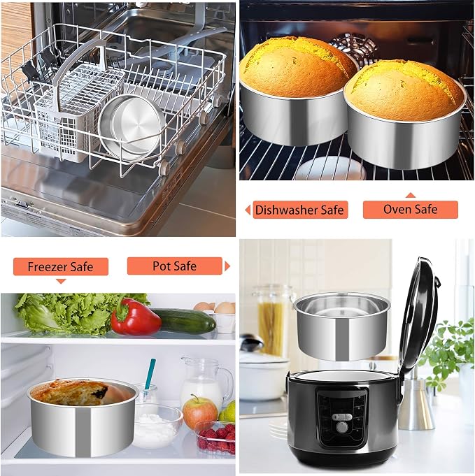 TeamFar 6 Inch Cake Pan, 6” x 3” Stainless Steel Round Baking Pan Set of 3 | Layer Cake Baking Tins for Wedding Birthday Party, Non-Toxic, Heavy Duty, Deep Straight Side, Mirror Finish, Dishwasher Safe