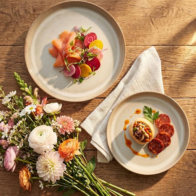 Ceramic Dinnerware (16 pcs) Serve 4 people, Plates and Bowls Sets,Handmade Reactive Glaze Dishes Set, Chip Resistant and Scratch Resistant, for Oven & Dishwasher & Microwave Safe