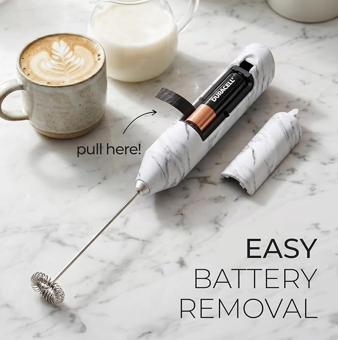 Zulay Kitchen Powerful Milk Frother AA Batteries Included – Ultra Fast Handheld Drink Mixer with Stainless Steel Whisk Stirrer for Coffee, Protein, Matcha & More, Frother Wand Electric Frothmate