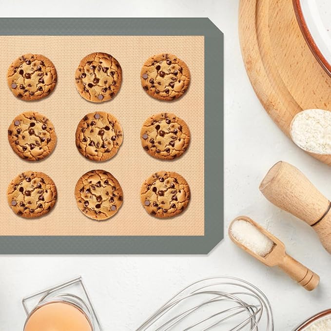 2 Half & 1 Quarter Silicone Baking Mat, Baking Sheets | Non Stick, Heat-Resistant, Reusable Oven Baking Supplies for Cookies, Bread & Pastry, Oven-safe, Grey