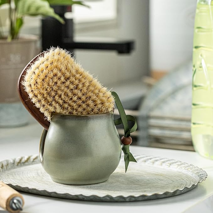 Zoeeker Sponge Holder for Kitchen Sink, Ceramic Dish Sponge Caddy Drying Rack Farmhouse Brush Holder Scrubby Organizer for Bathroom, Kitchen, Dark Green