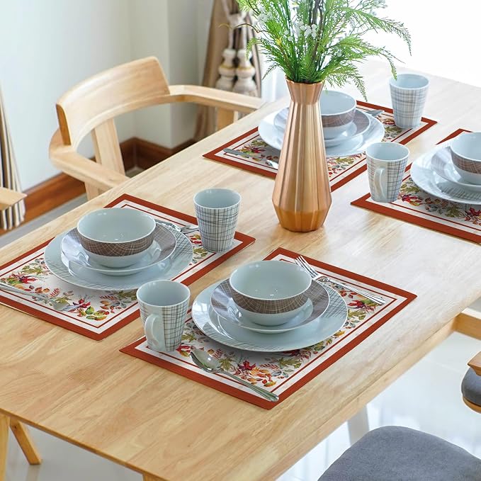 Fall Leaves Placemats Set of 4,Autumn Harvest Maple Leaves Farmhouse Tabletop Mat 12 x 18 Inch Washable Heat Resistant Thanksgiving Decor Table Place Mats for Dining Kitchen Home Party Outdoor