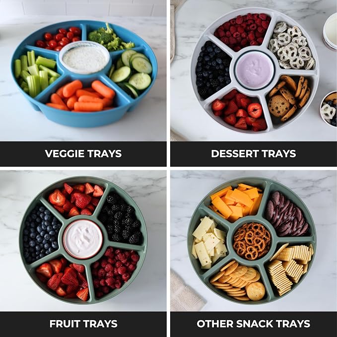 TEGRIWARE Divided Serving Tray with Lid, Fruit Tray, Veggie Tray, Snack Tray, Party Platter for Food Storage & Serving, Made in USA (Arctic Blueberry/Clear Lid)