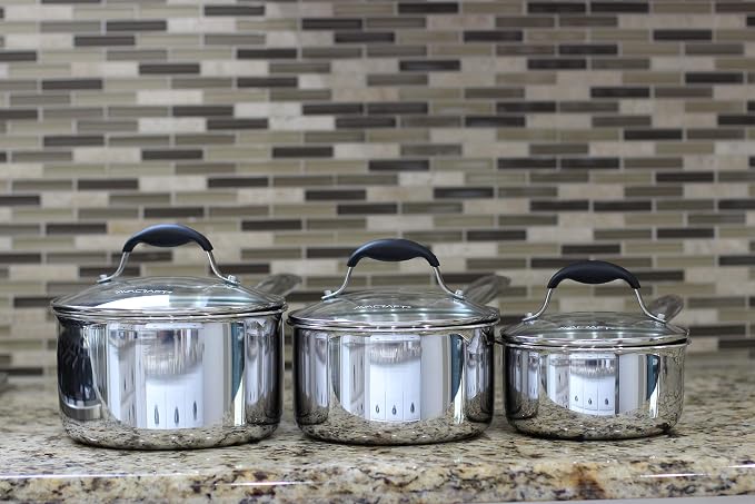 AVACRAFT 3.5 Quart Tri-Ply Stainless Steel Saucepan with Glass Strainer Lid | 18/10 Stainless Steel, Full Tri-Ply Body, Glass Strainer Lid, Pour Spouts, Induction Compatible, Oven Safe, Dishwasher Safe