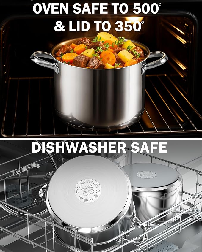 Cooks Standard Classic 8-Quart Stainless Steel Dutch Oven Casserole with Glass Lid, Large Dutch Oven Casserole for Soup, Stew, Chili & Pasta, Compatible with All Stovetops