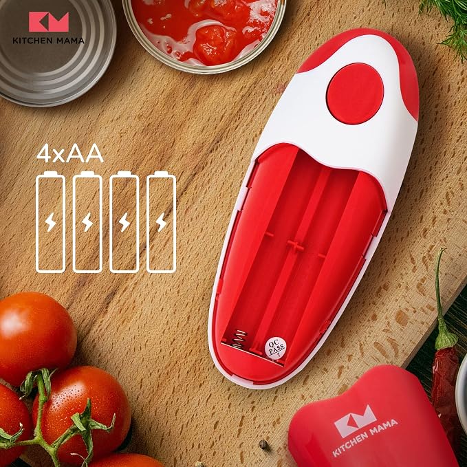Kitchen Mama Auto 2.0 Electric Can Opener, Red | Refined Blade, Automatic Hands Free, Smooth Edge, Food-Safe, Battery Operated