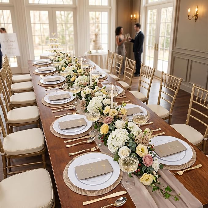 KIRE 120PCS White Plastic Plates - Heavy Duty White Disposable Plates for Party/Wedding - Include 60Pieces 10.25inch Dinner Plates - 60Pieces 7.5inch Dessert/Salad Plates