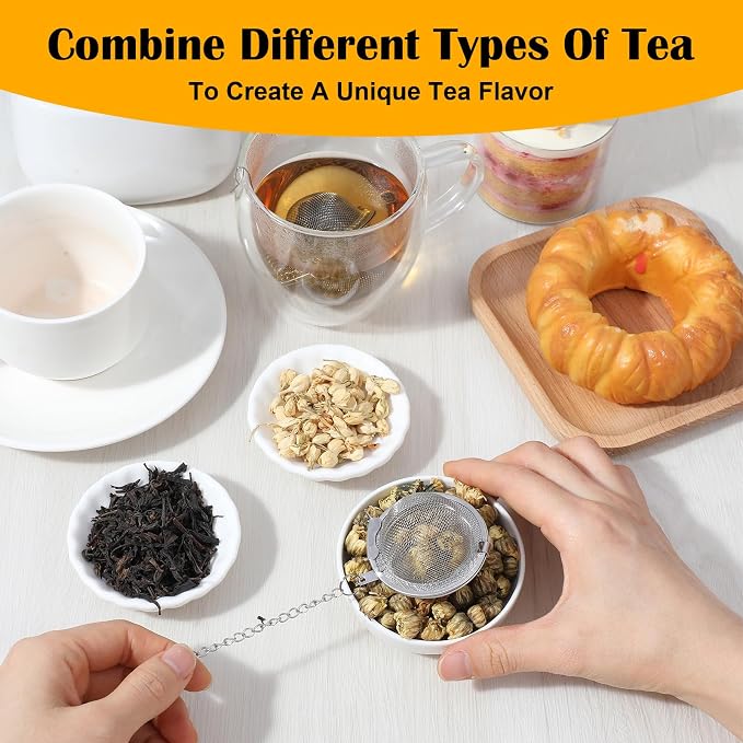 24 Pcs Loose Leaf Tea Infuser, Premium Stainless Steel Loose Tea Leaf Steeper with Fine Mesh, Extra Long Chain & Hook for Brewing Spices and Seasonings
